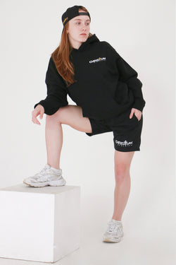 Collection of Sudadera con capucha extragrande negra "Just Here To Give God Glory" in a gallery layout