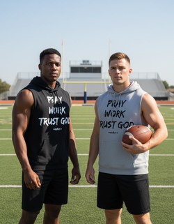 Collection of 'Pray Work Trust God' Hooded Tank Black in a gallery layout
