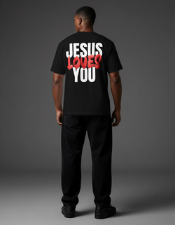 Collection of Jesus Loves You Tee ‘Black’ in a gallery layout