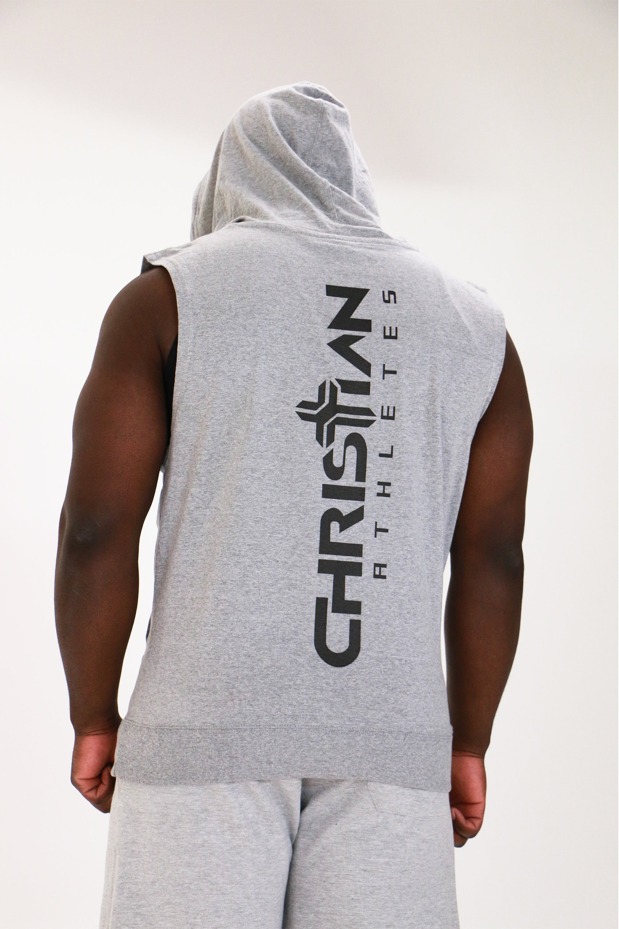 Image of Men's Cross Logo Sleeveless Hoodie Grey
