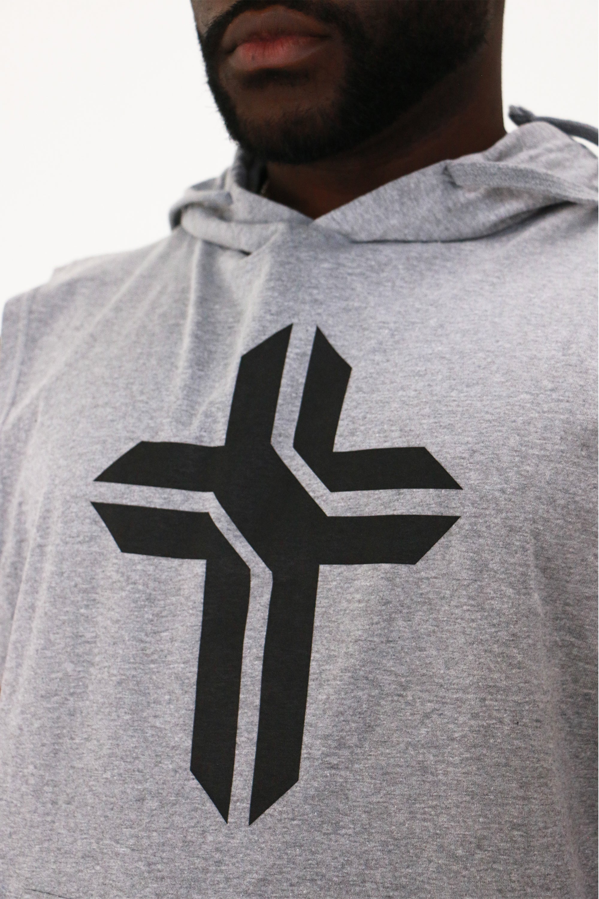 Image of Men's Cross Logo Sleeveless Hoodie Grey