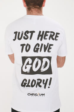 Collection of ‘Just Here To Give God Glory’ T-Shirt White in a gallery layout
