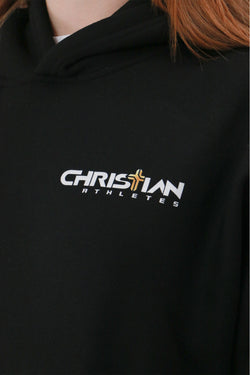 Collection of Sudadera con capucha extragrande negra "Just Here To Give God Glory" in a gallery layout