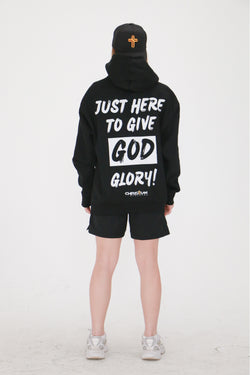 Collection of Sudadera con capucha extragrande negra "Just Here To Give God Glory" in a gallery layout