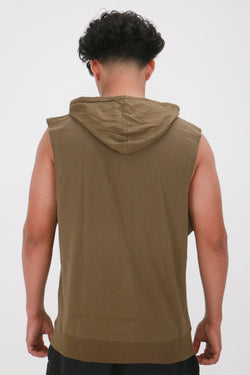 Collection of Men's Christian Athletes Logo Sleeveless Hoodie Army Green in a gallery layout