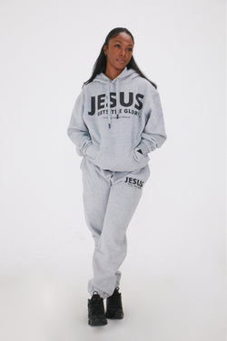 Collection of Sudadera con capucha gris de gran tamaño para mujer in a gallery layout