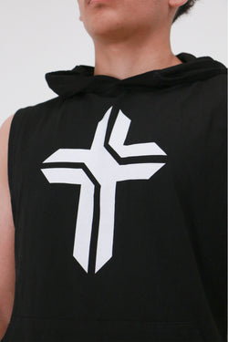 Collection of Men's Cross Logo Sleeveless Hoodie Black in a gallery layout