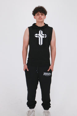 Collection of Men's Cross Logo Sleeveless Hoodie Black in a gallery layout