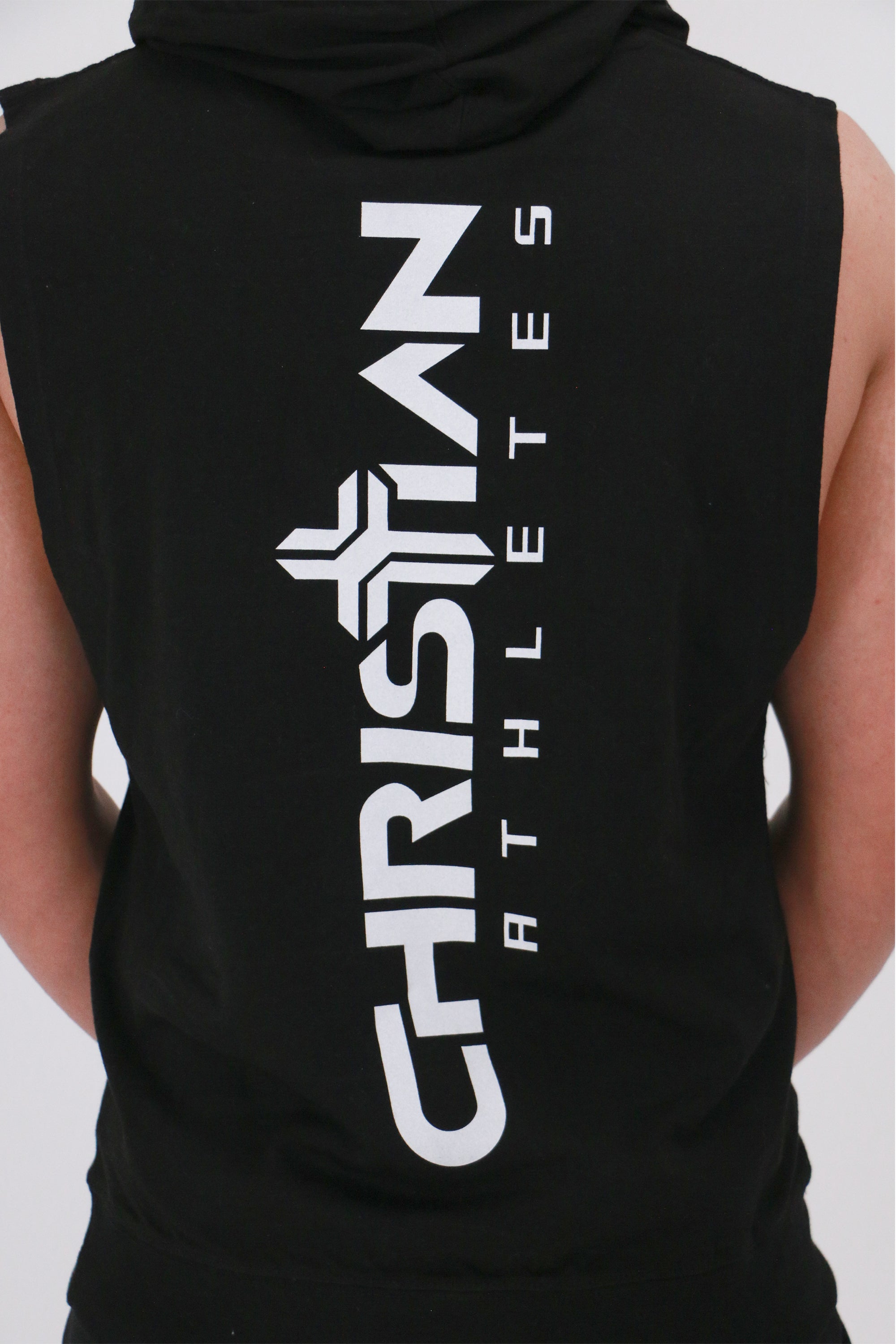 Image of Men's Cross Logo Sleeveless Hoodie Black