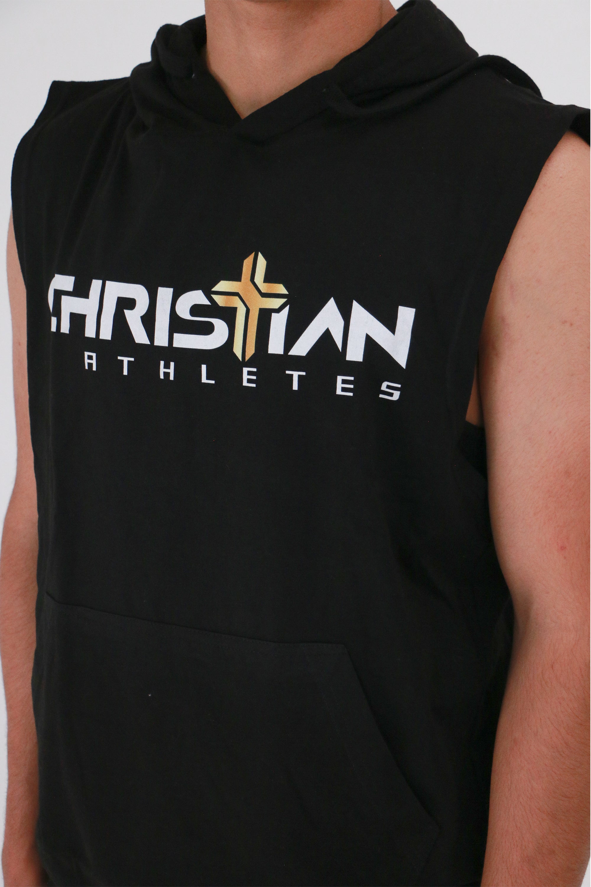 Image of Men's Christian Athletes Logo Sleeveless Hoodie Black