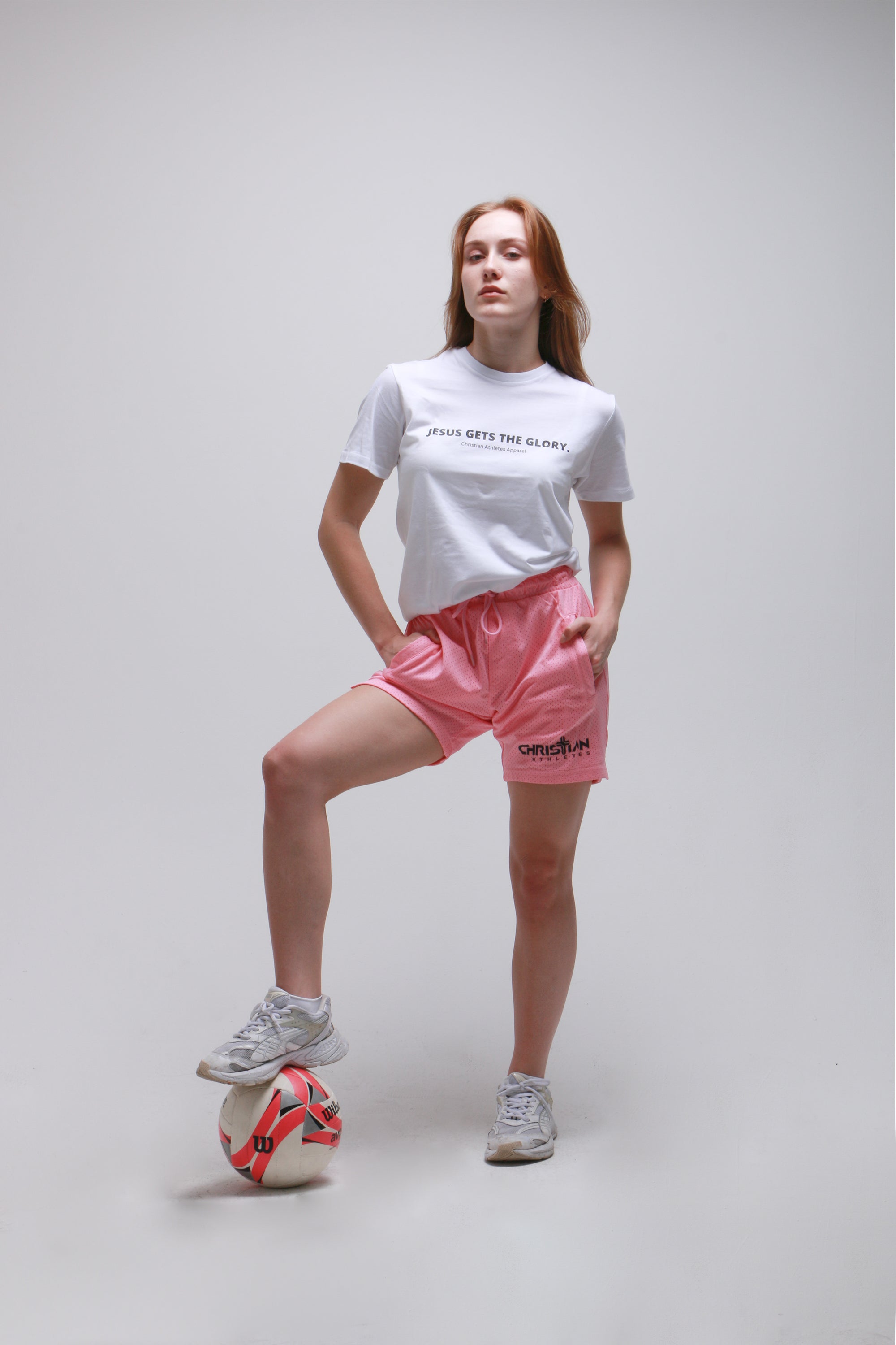 Collection of Women's Mesh Shorts Pink in a gallery layout