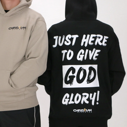 Collection of Sudadera con capucha extragrande negra "Just Here To Give God Glory" in a gallery layout