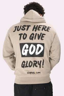 Collection of Sudadera con capucha extragrande negra "Just Here To Give God Glory" in a gallery layout