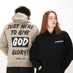 Collection of Sudadera con capucha extragrande negra "Just Here To Give God Glory" in a gallery layout
